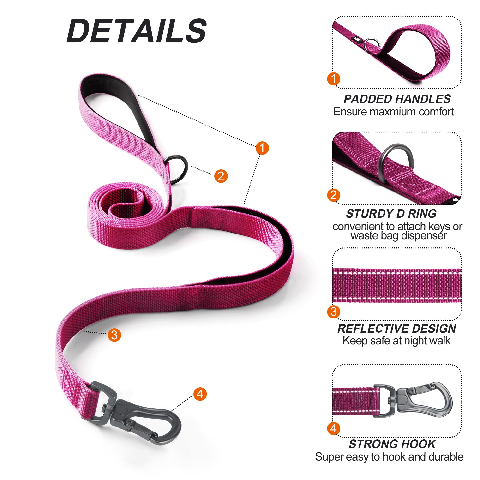TwoEar dual-handles rose leash for enhanced control during busy outings.