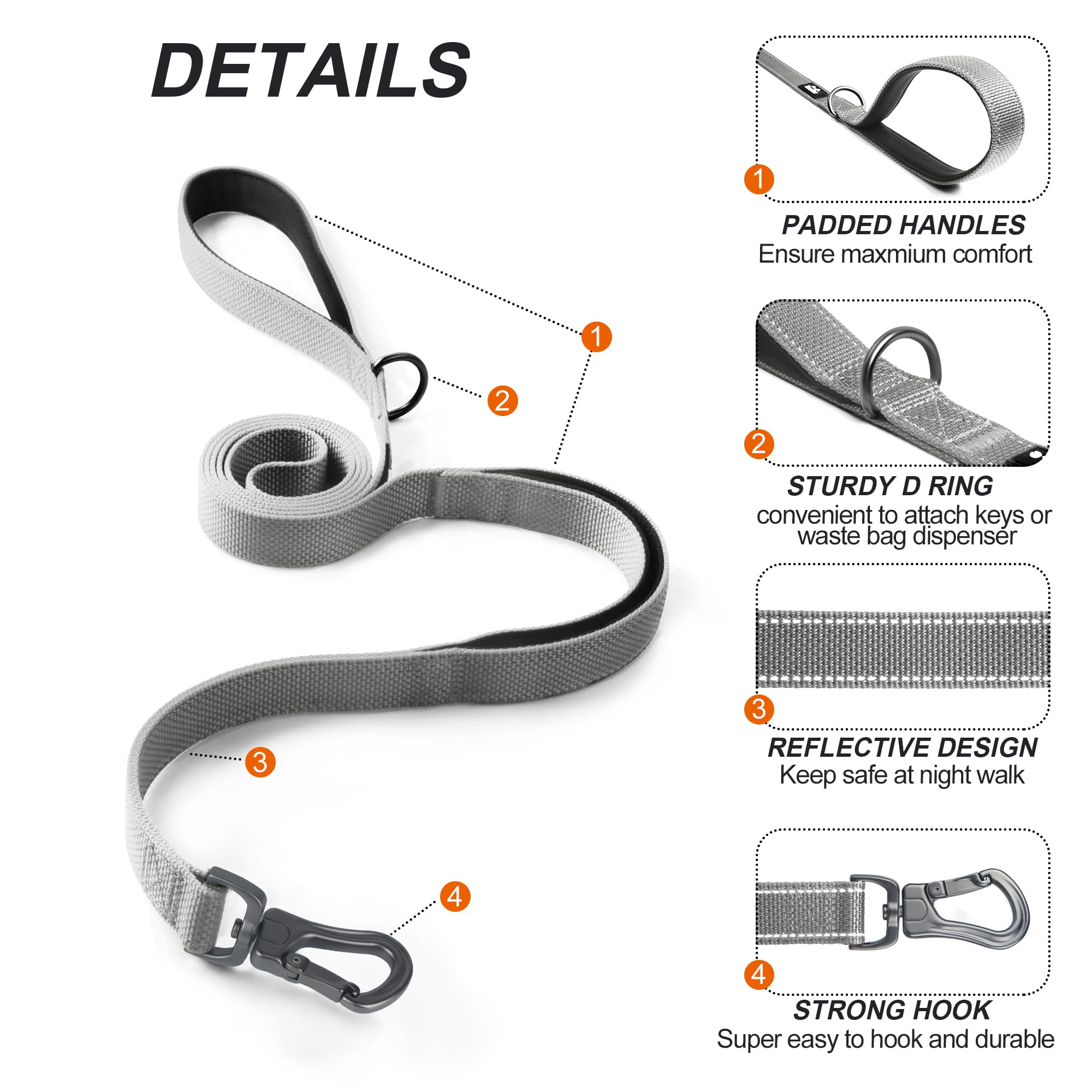 TwoEar dual-handle leash design offers extra control at entrances and crossings