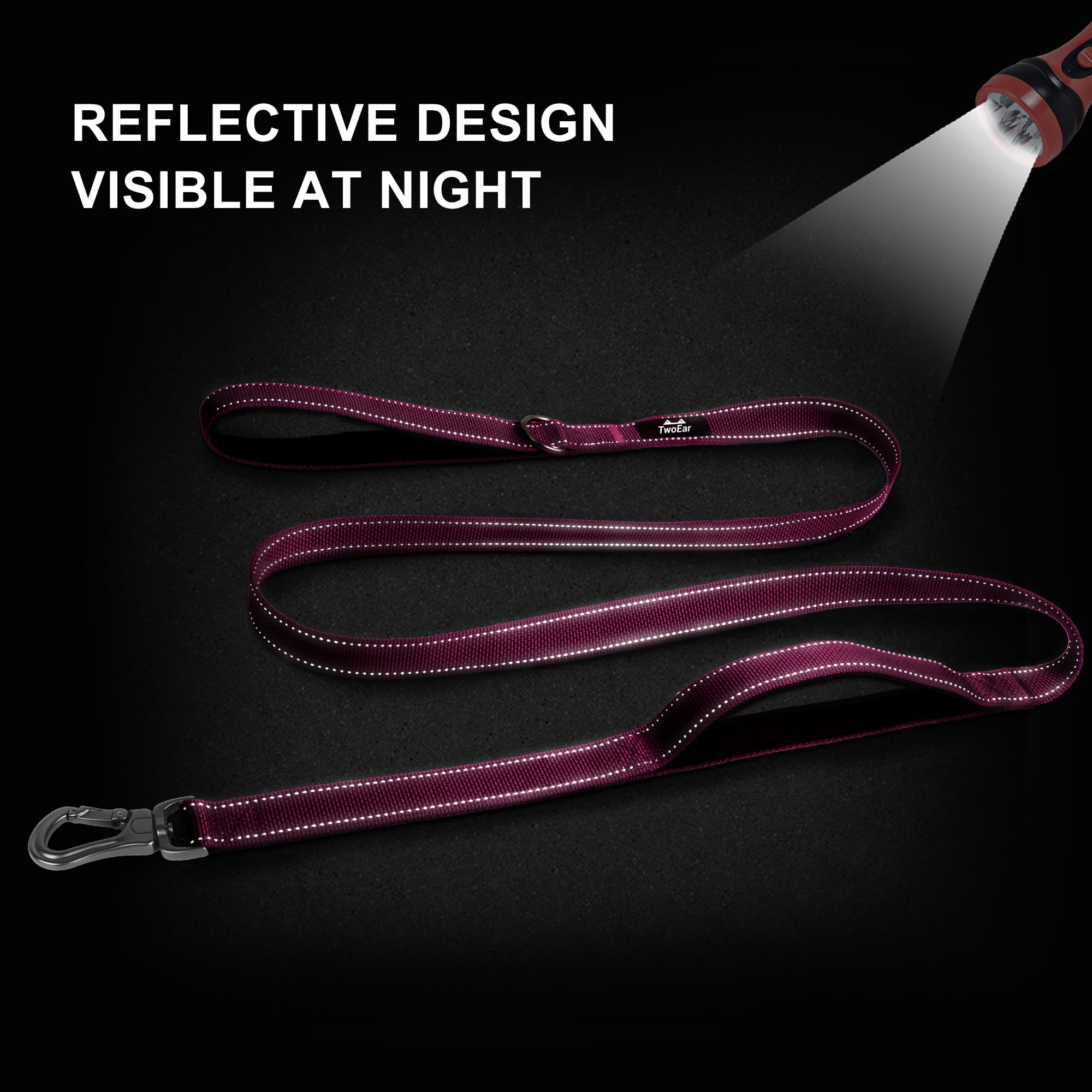 TwoEar reflective night-rose leash keeps your dog visible after dark.