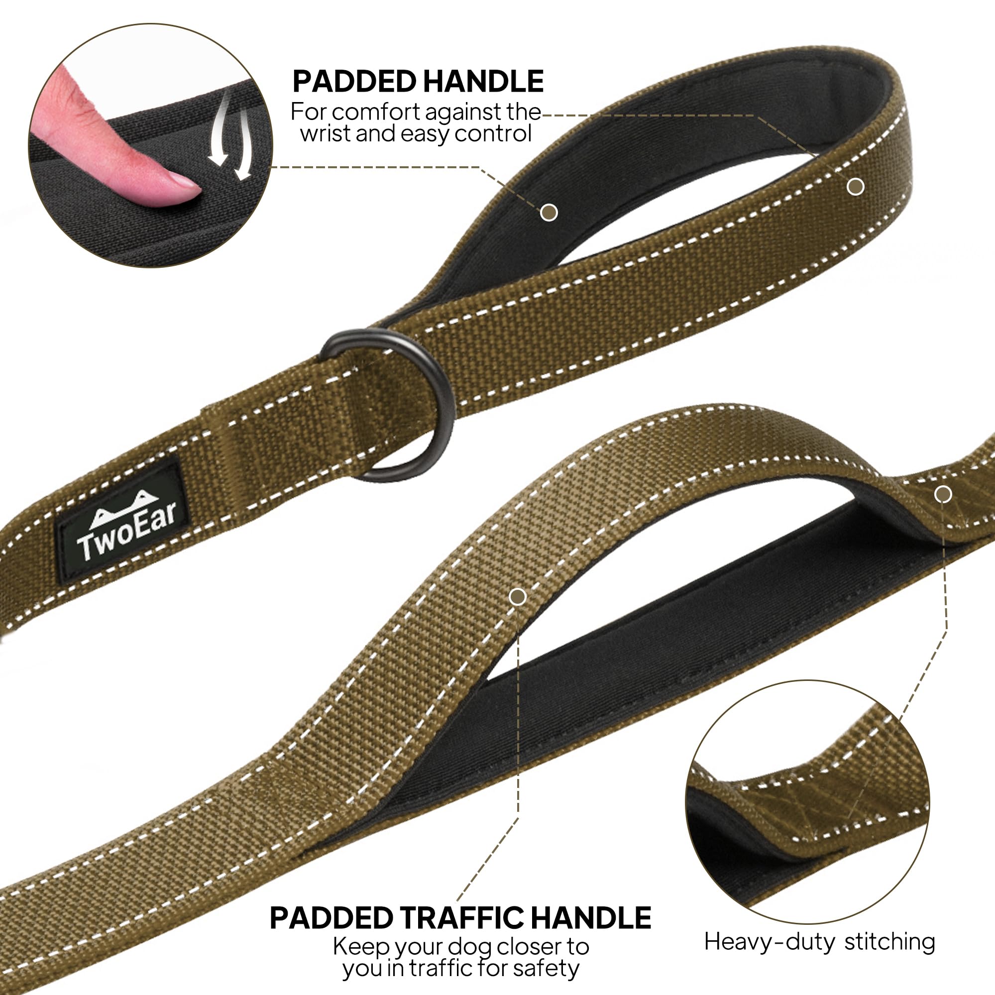 TwoEar reflective night-safety leash improves visibility during evening walks.