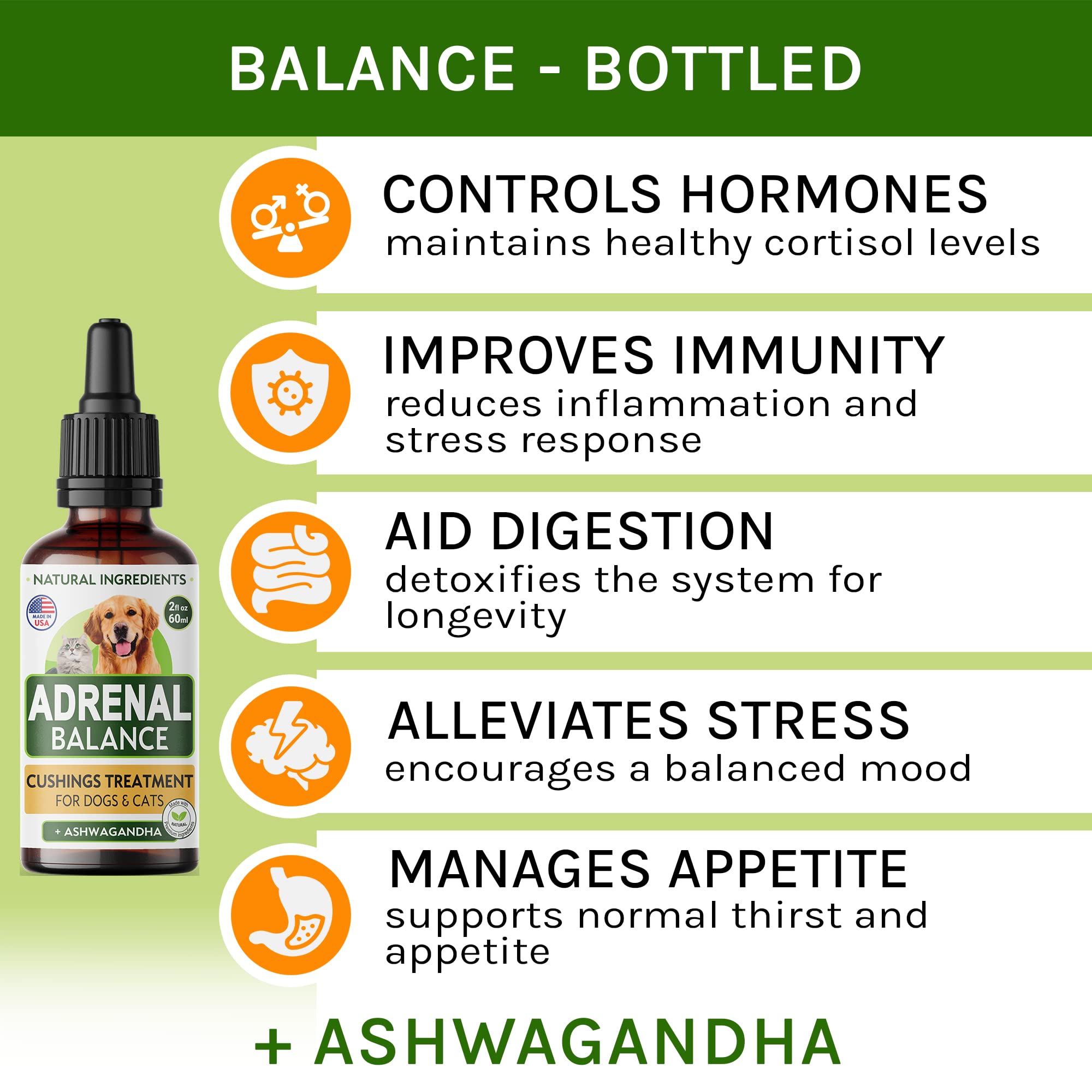 TwoFurFinds Adrenal Balance drops poured for easy dosing into pet's mouth.