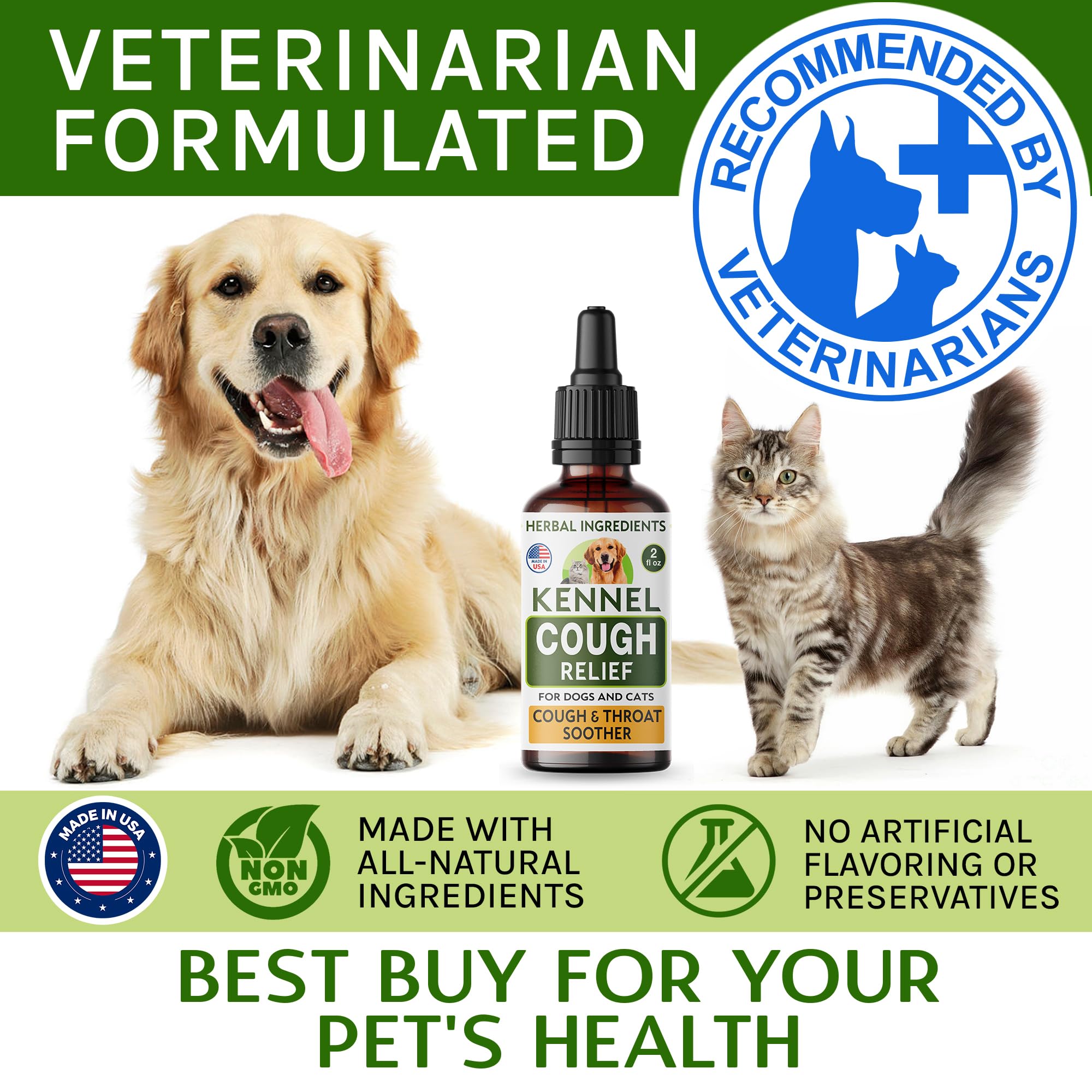 TwoFurFinds USA-made label indicating high-quality pet cough relief.
