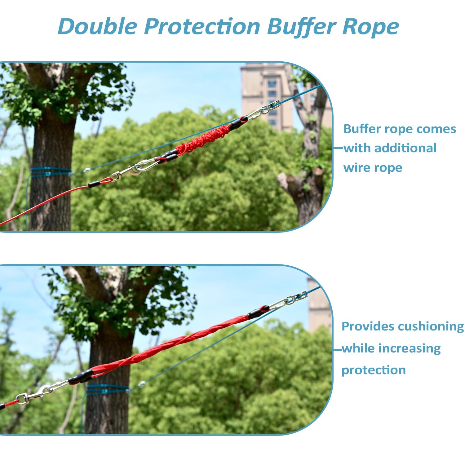 Tyalez spiral trolley shows smooth glide for tangle-free, safe outdoor play.