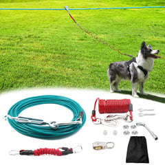 Tyalez 100ft dog run main cable highlights durable, weather-resistant construction for yard use.