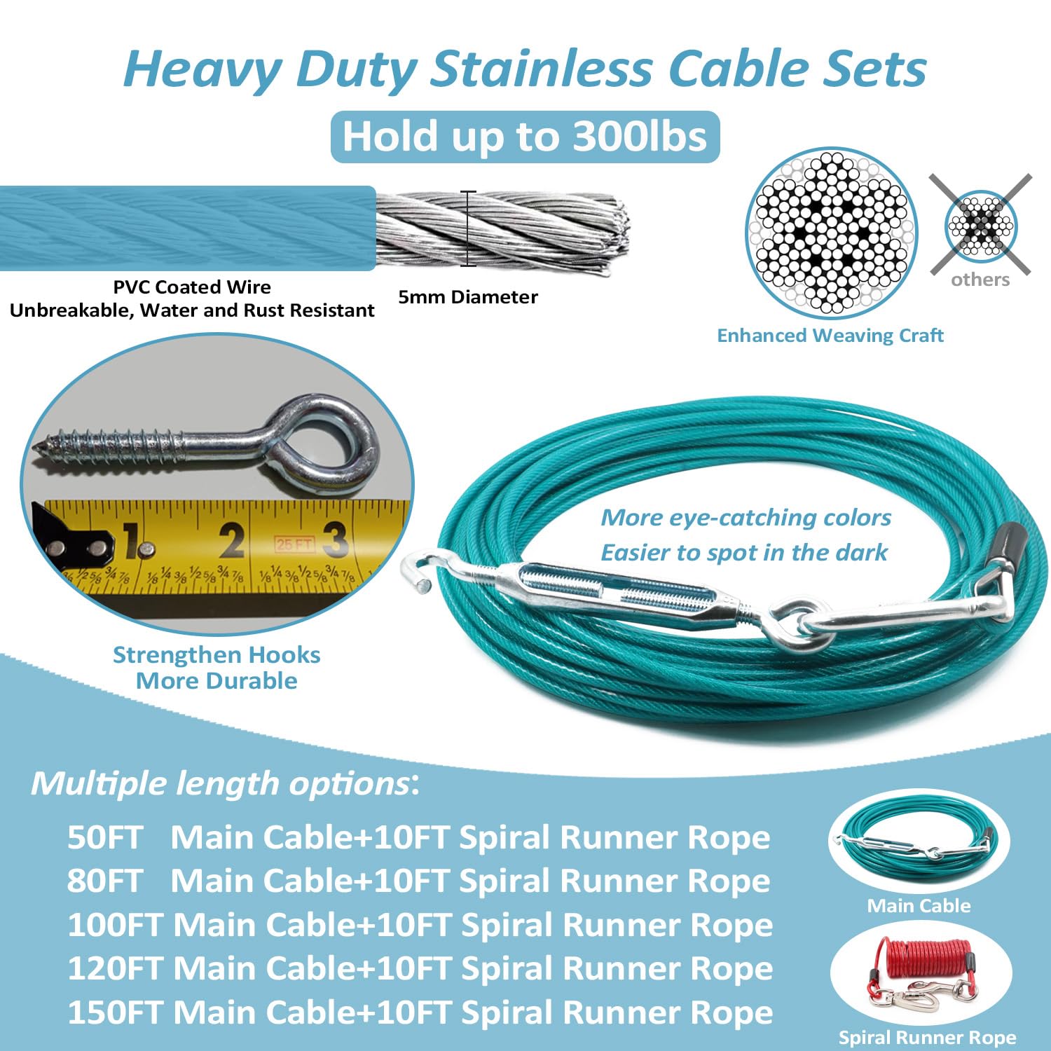 Tyalez heavy-duty system supports dogs up to 300 lbs for secure outdoor adventures.