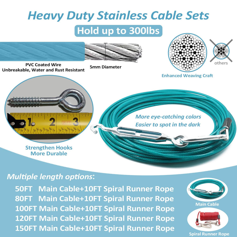 Tyalez heavy-duty system supports dogs up to 300 lbs for secure outdoor adventures.