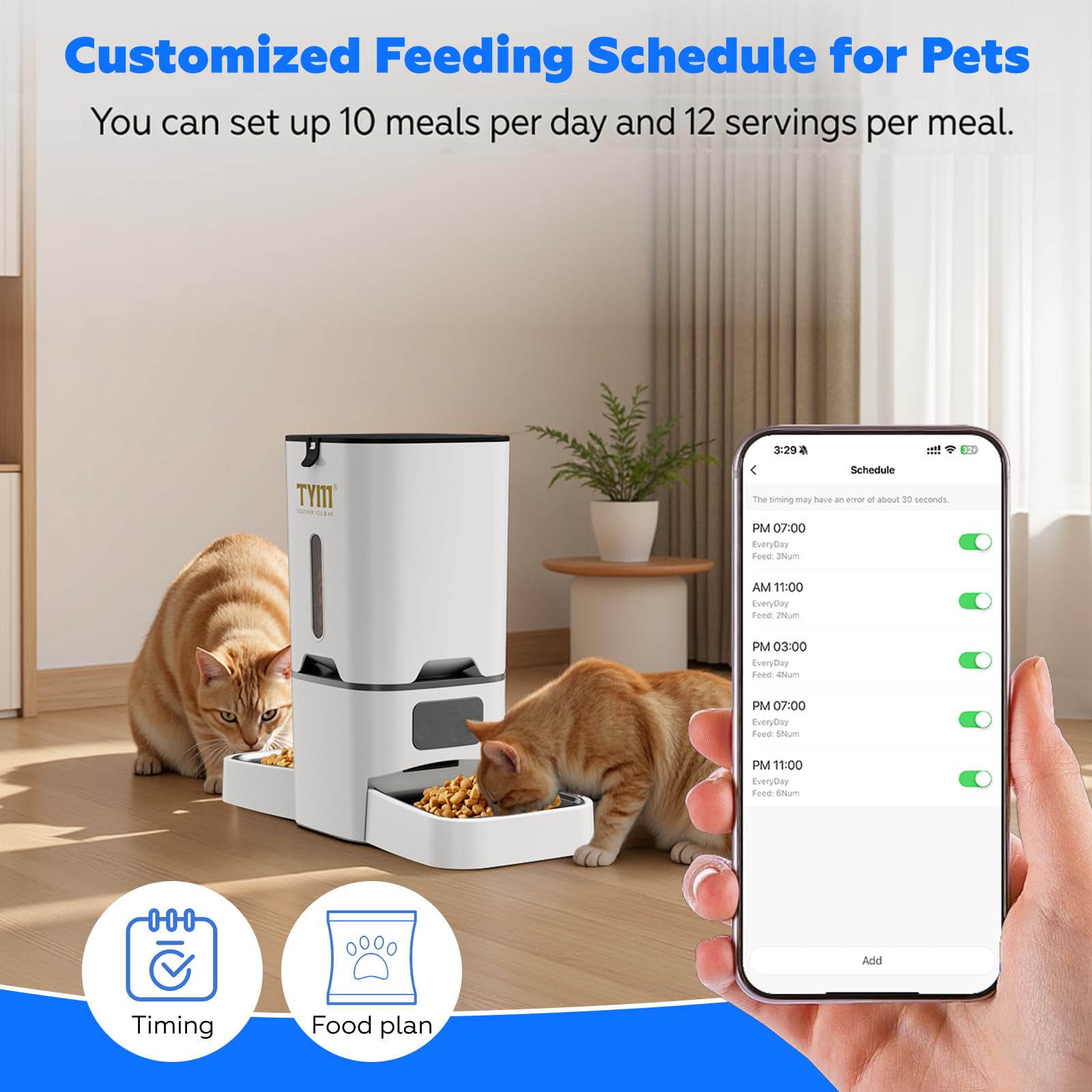 TYM feeder app control via 2.4GHz WiFi for remote feeding