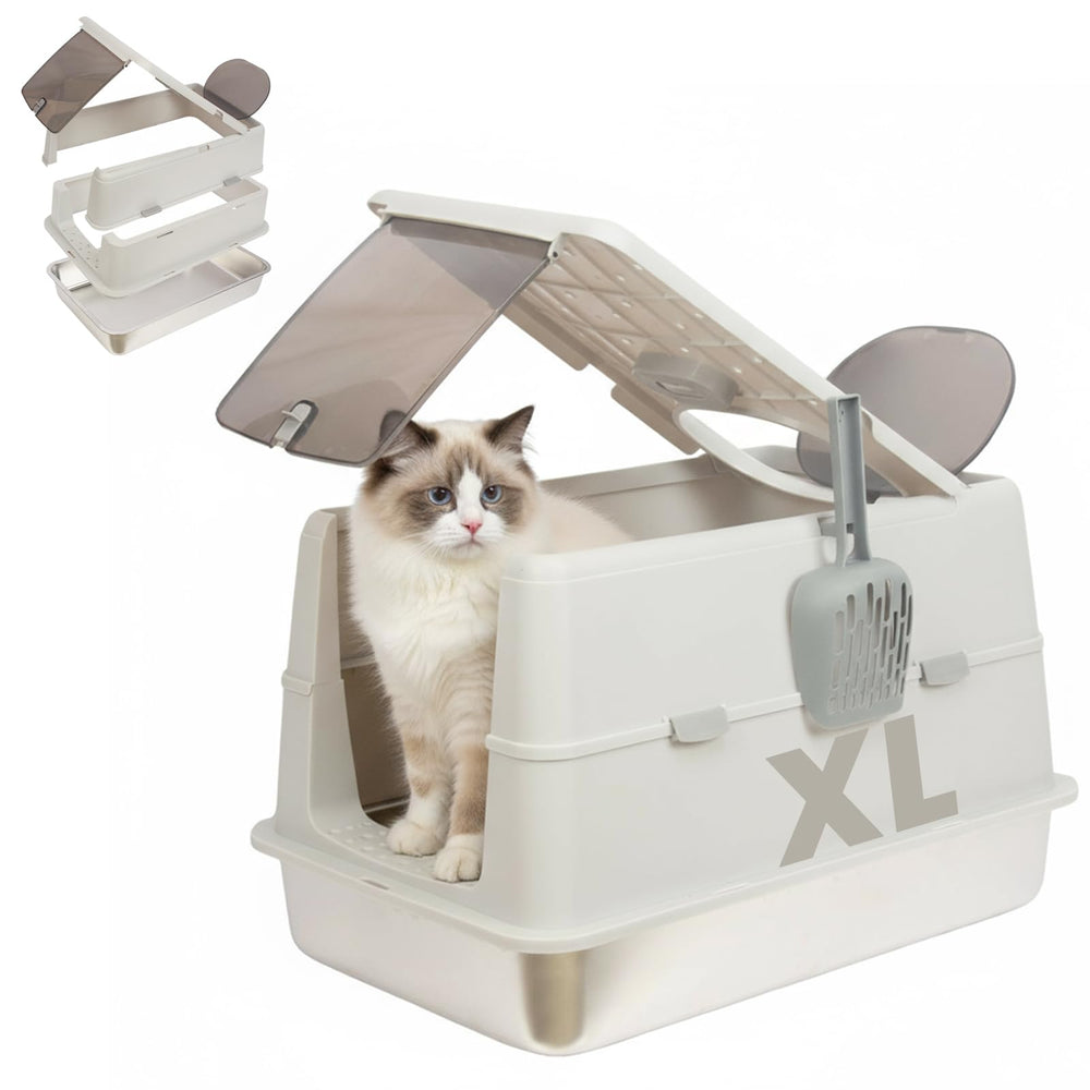 TZHYKPHOME stainless steel litter box front view, extra large for big cats