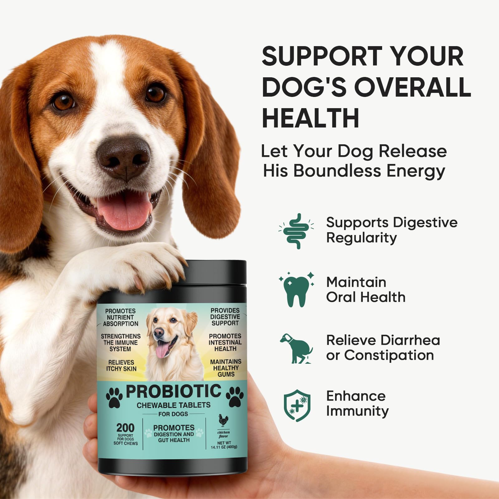 TzzyiC dog probiotics chews close-up shows tasty formula for gut health