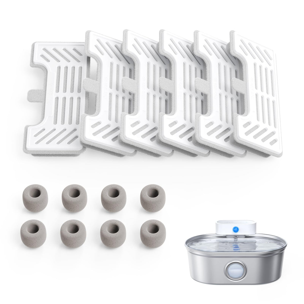 uahpet pro filter 6-pack packaging showing multi-layer filtration for fresher fountain water.