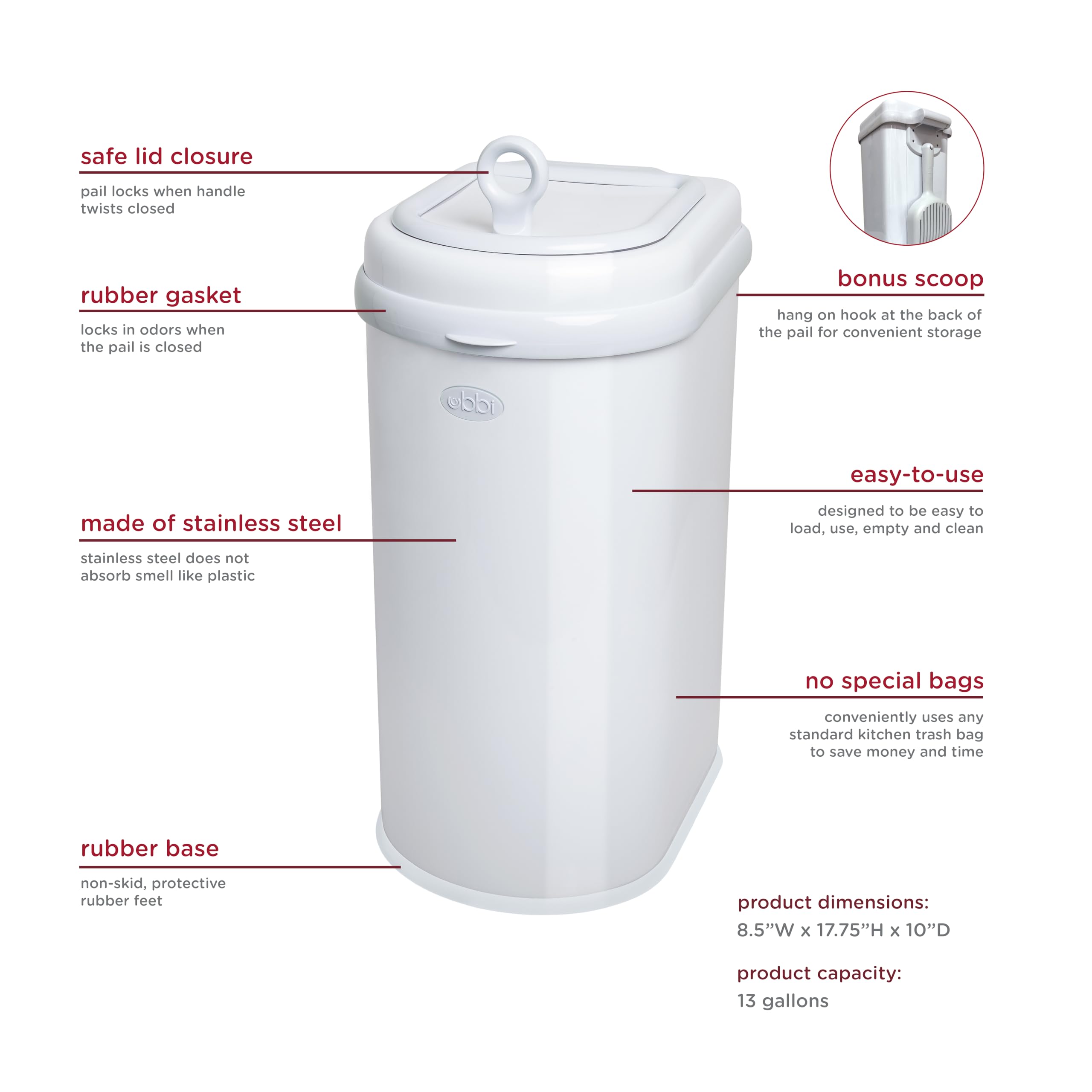 Ubbi Pet Waste Pail easy open lid for quick litter maintenance