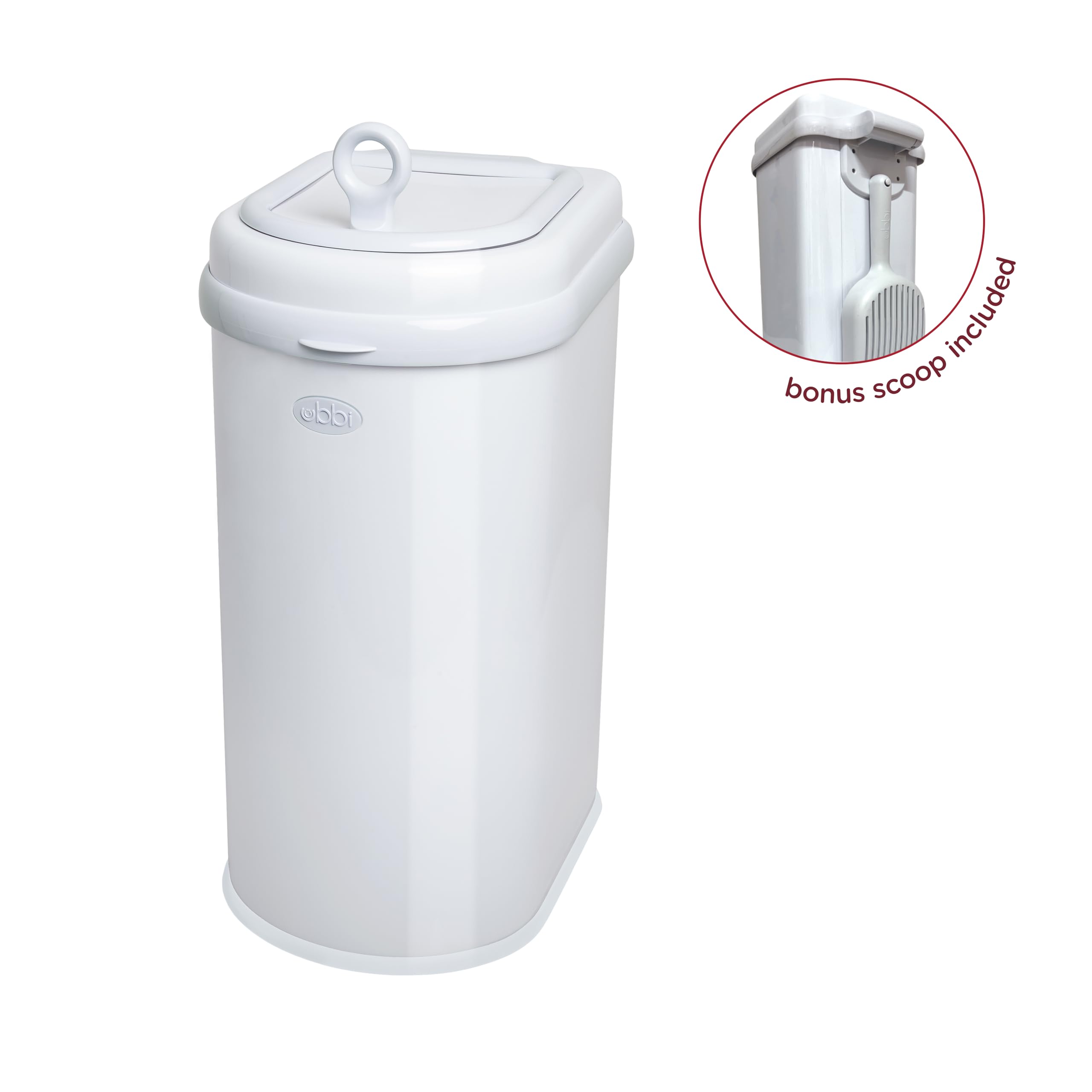Ubbi Pet Waste Pail safety lock lid prevents pets or children from opening