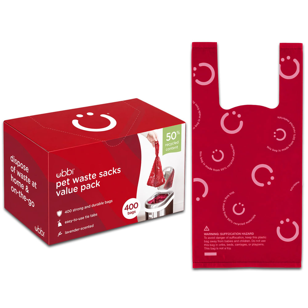 Ubbi Pet Waste Sacks lavender-scented odor-control for fresher litter disposal.