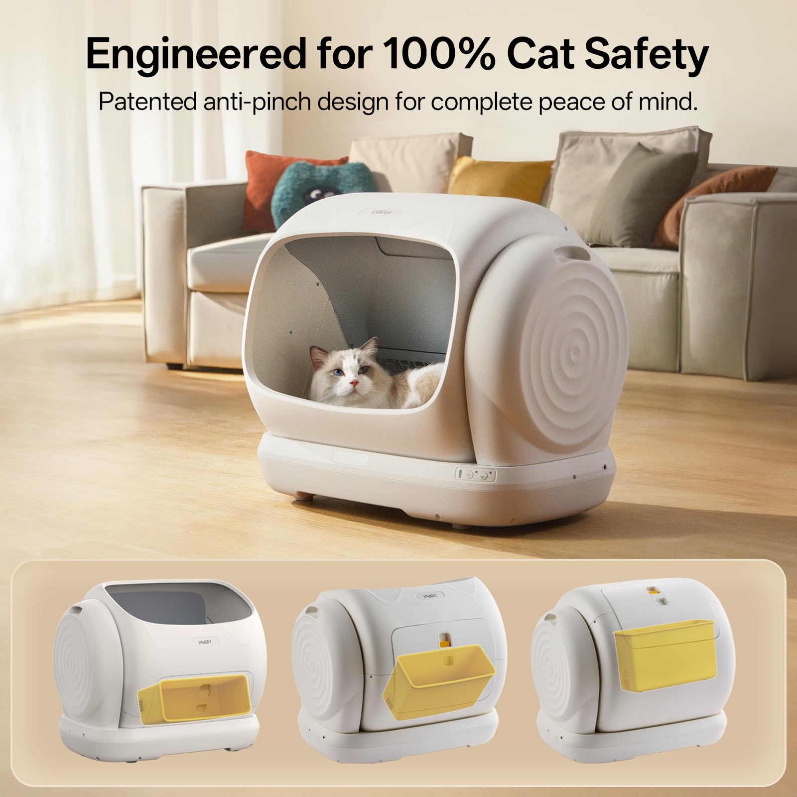 UBPET Self-Cleaning Litter Box anti-pinch safety reduces paw risks during use