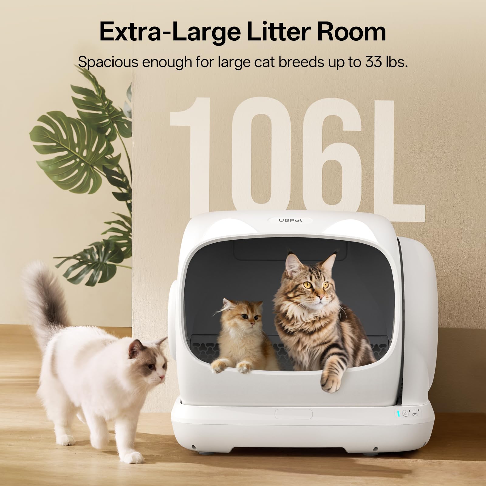 UBPET Self-Cleaning Litter Box low-entrance design eases access for senior cats