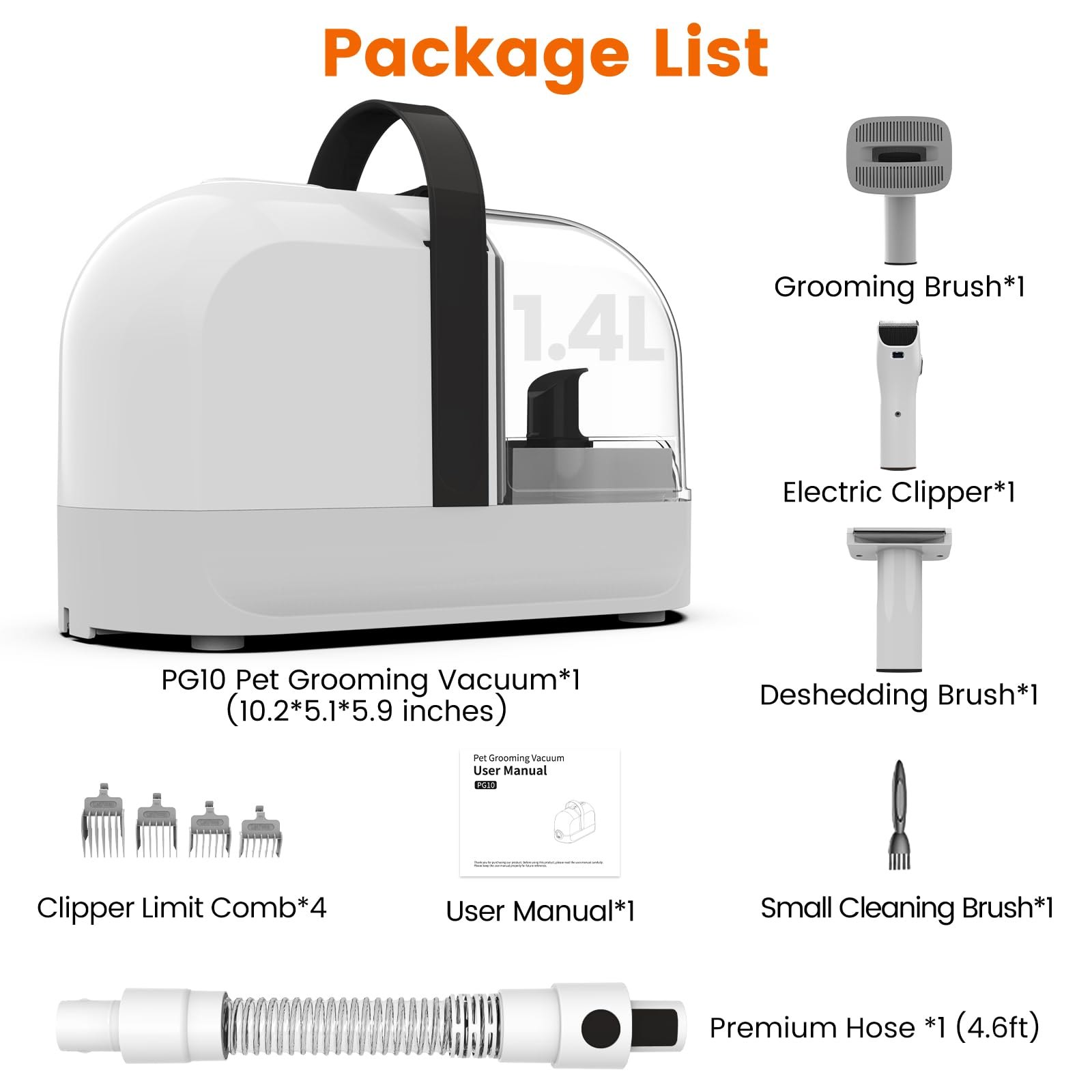 ubrobo dog grooming vacuum extended hose in use, flexible grooming away from the motor
