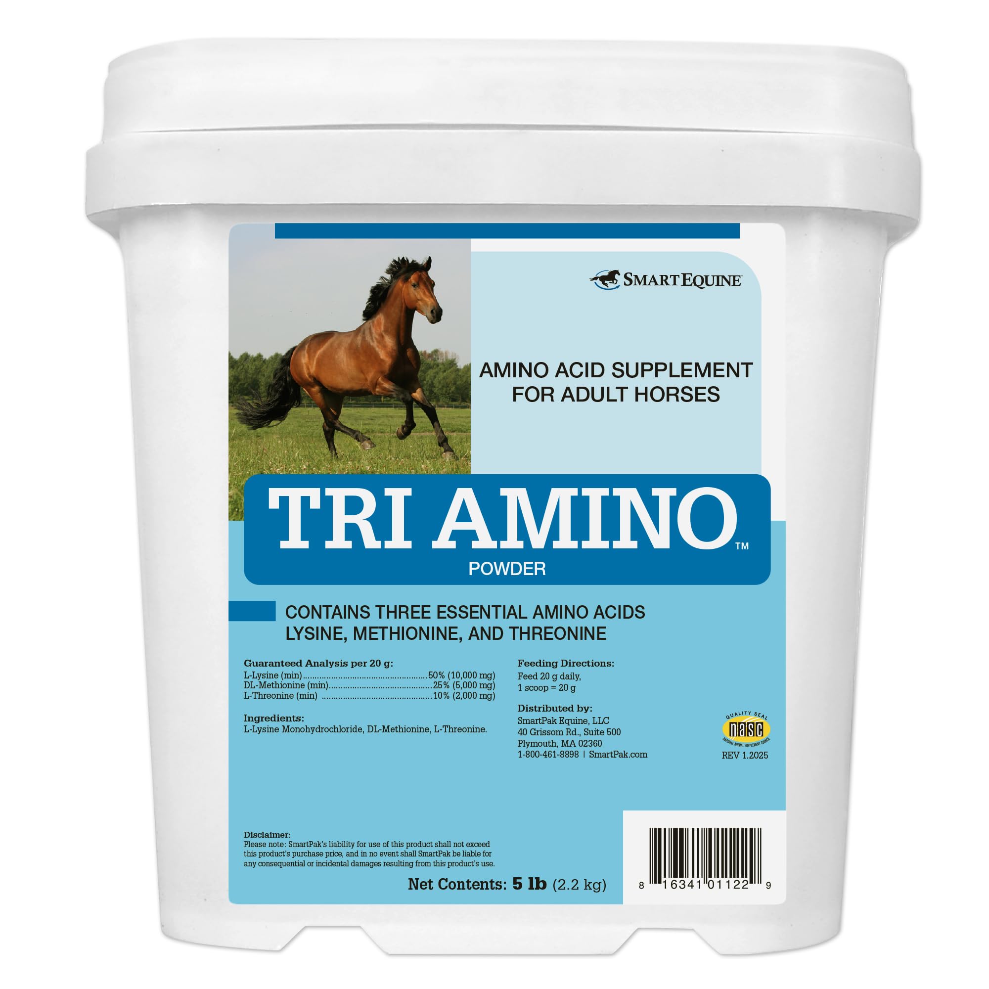Uckele Tri Amino Horse Supplement bottle showing easy daily dosing for amino support