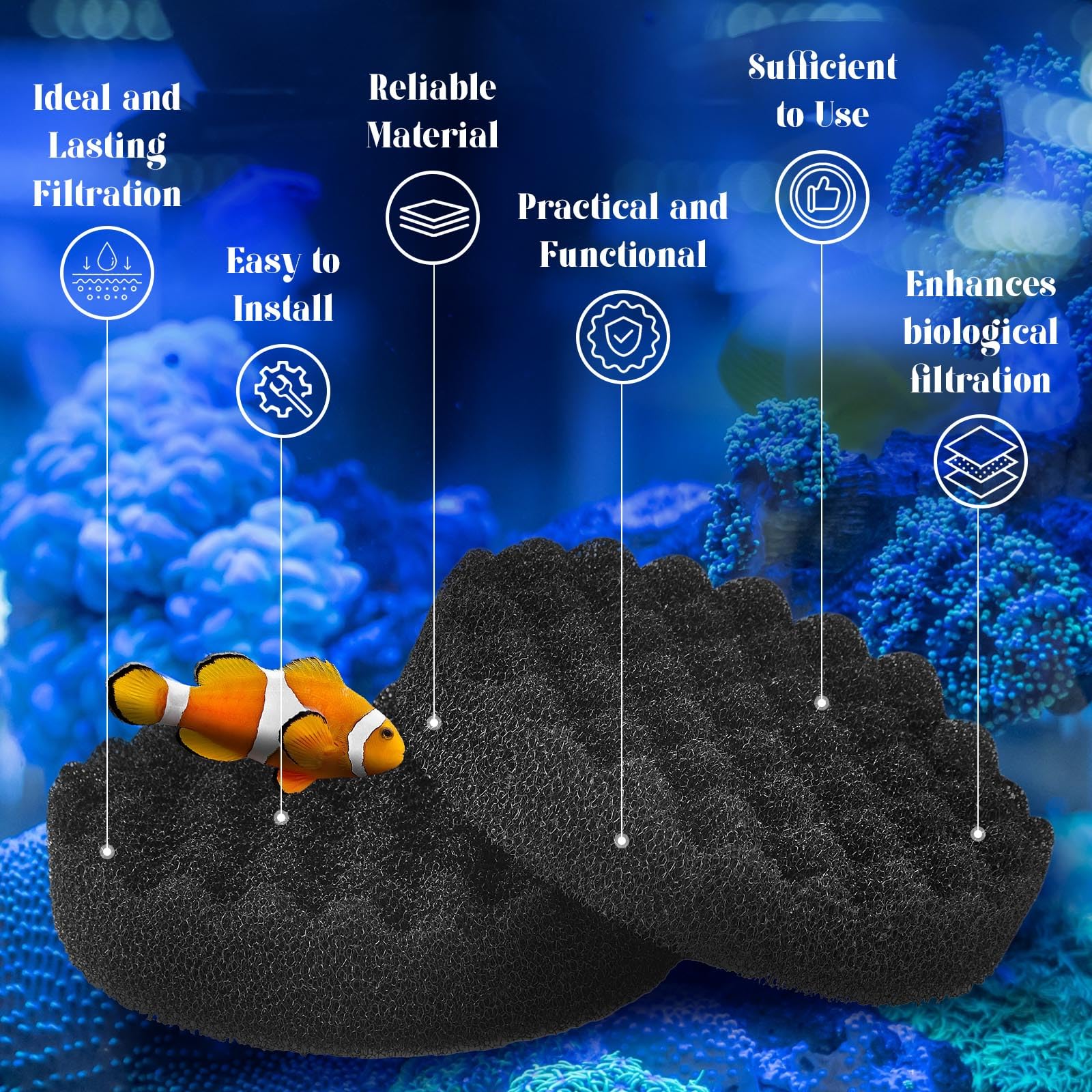 Uiifan black aquarium filter pads kit for tidy, low-profile canister setups.