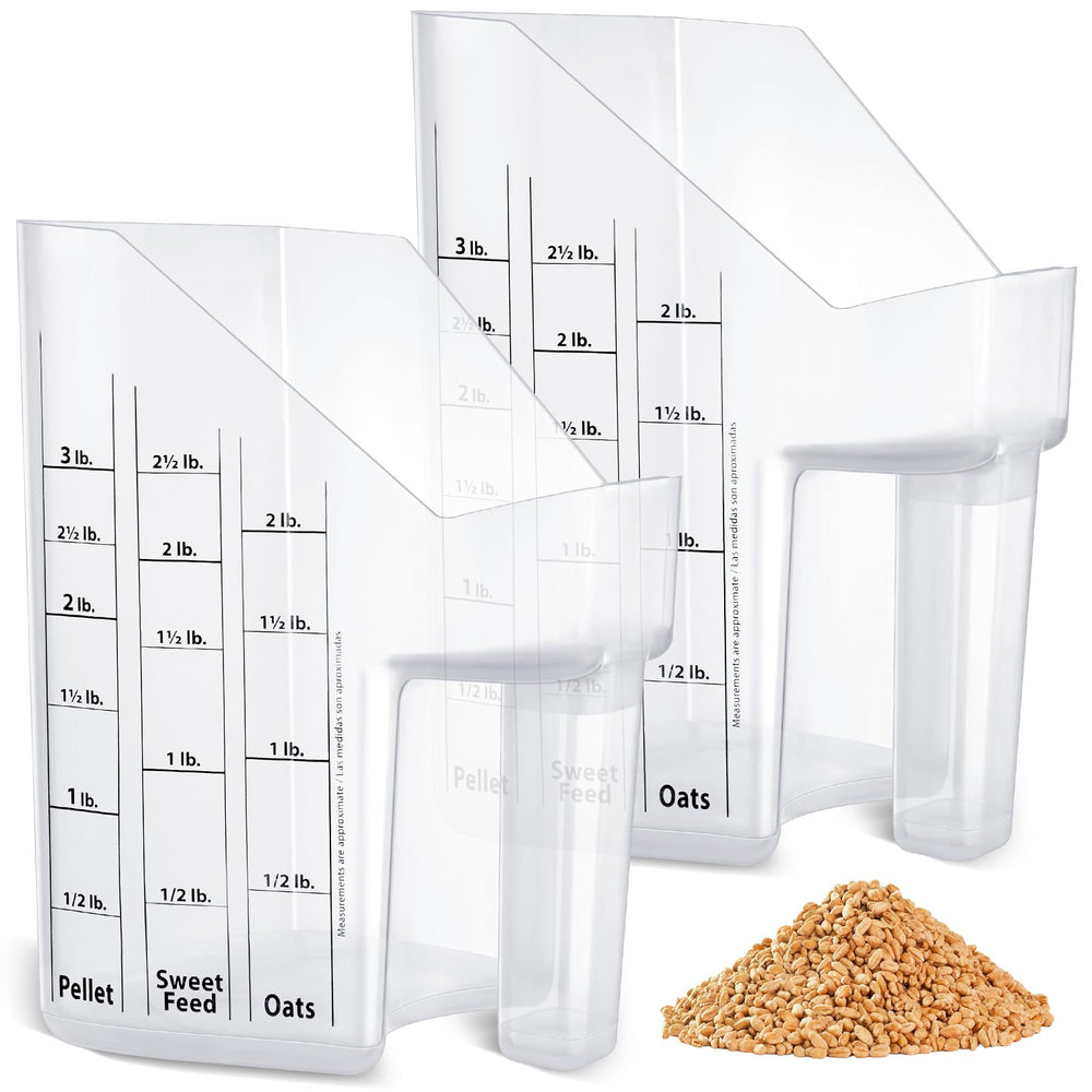 Uiifan 3-quart feed scoop in clear white plastic with measurement marks for precise feeding
