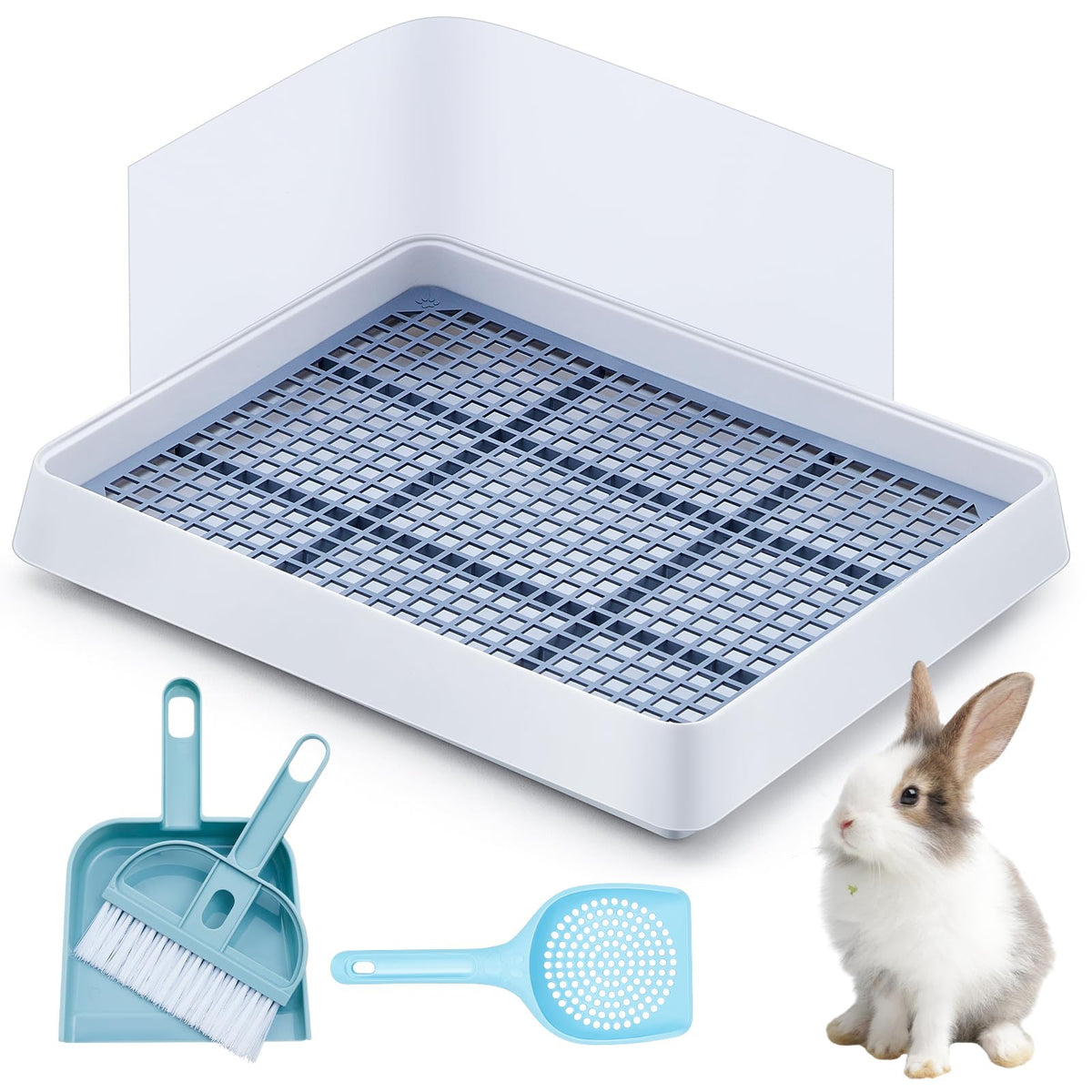 Uiifan large rabbit litter box front view with splash guard for cleaner cages