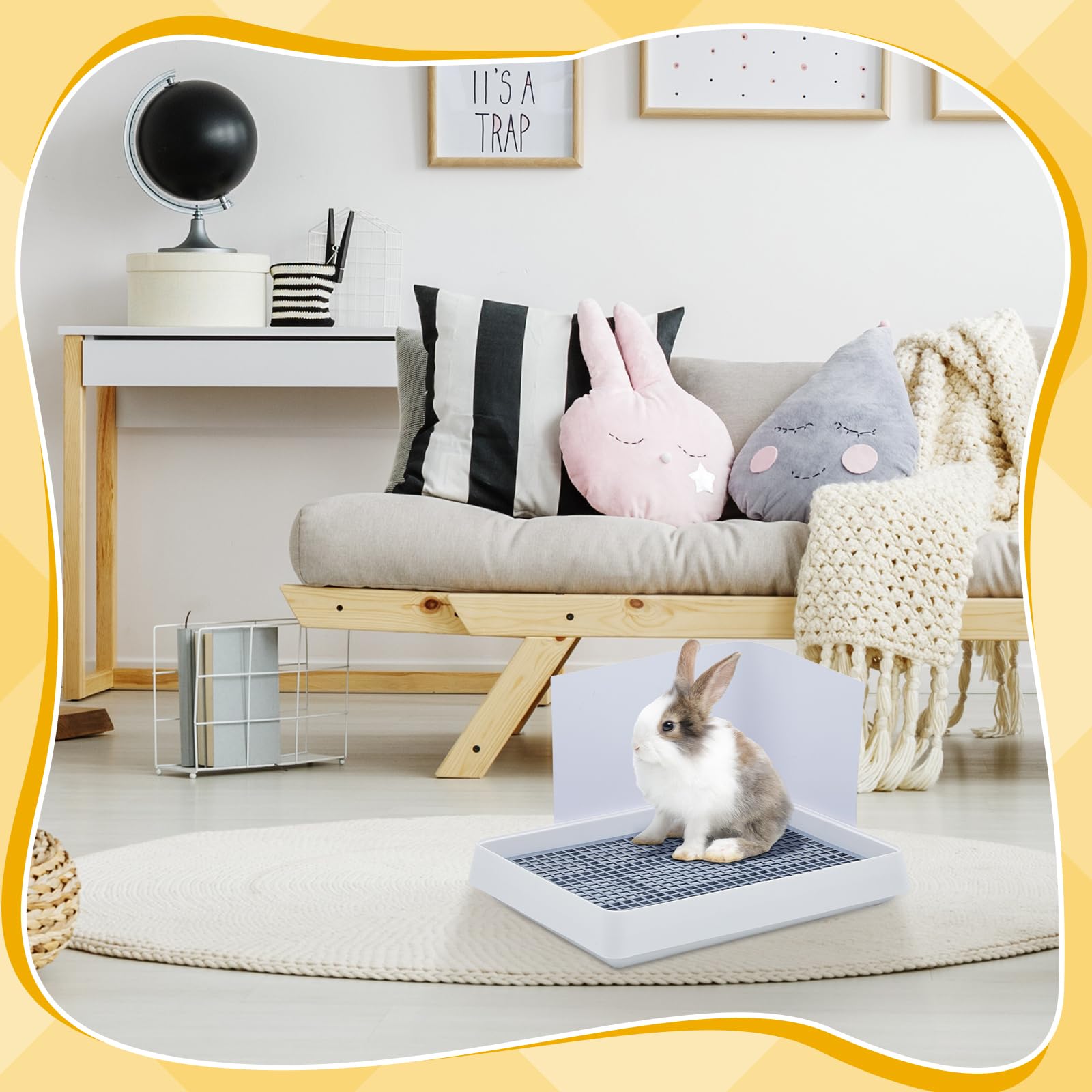 Uiifan rabbit litter box placed in cage corner for space-saving setup