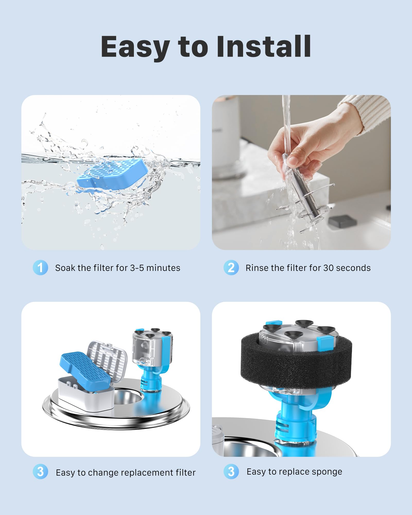 UIOOQ activated carbon layer visible in cat fountain filters for cleaner water