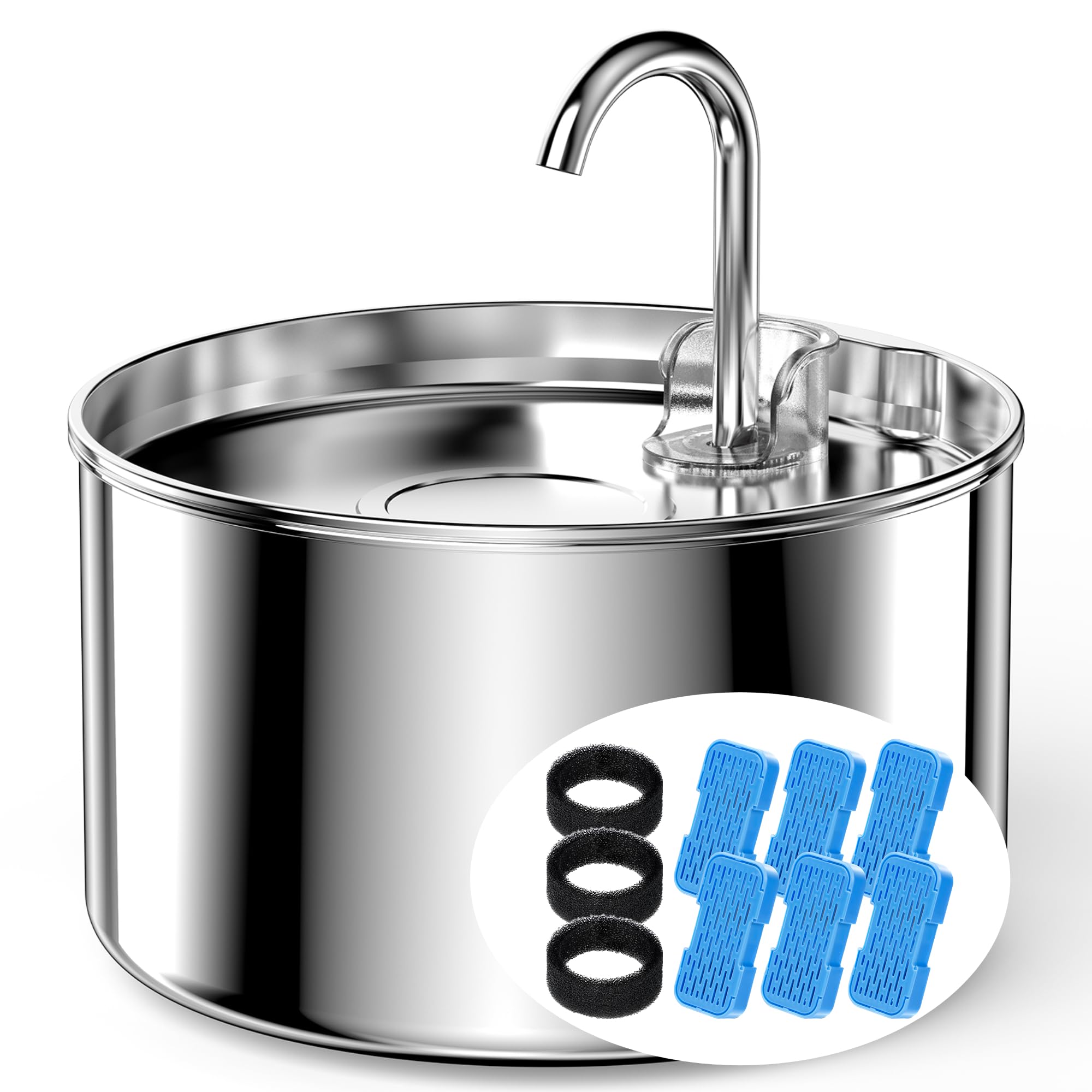 UIOOQ cat water fountain with stainless steel body for durable, pet-safe drinking water.