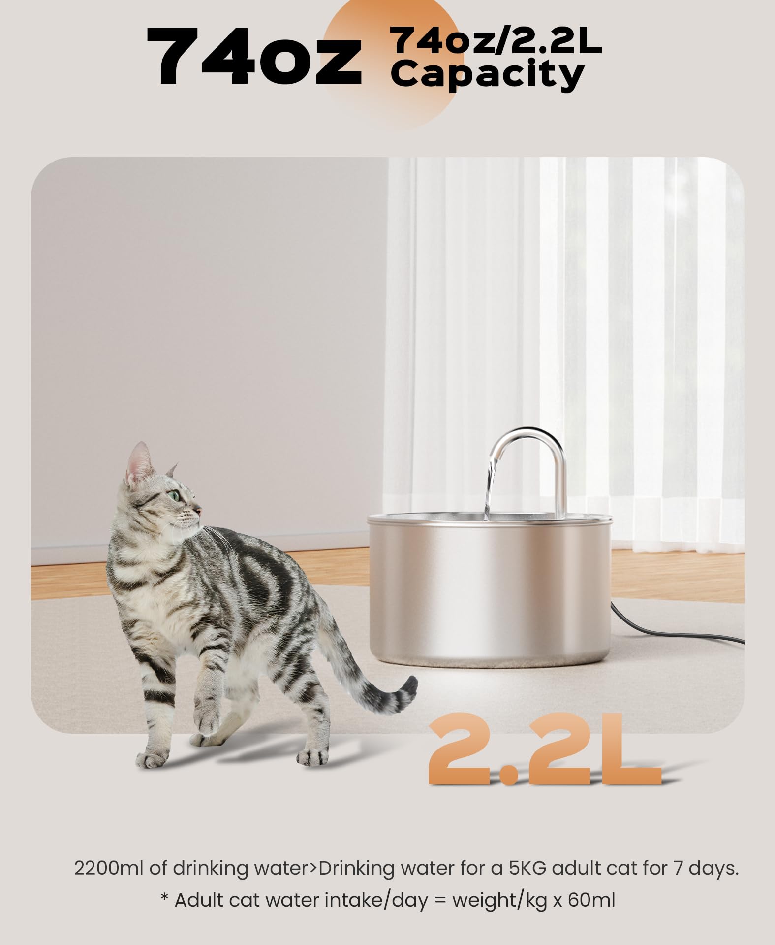 UIOOQ continuous flowing water invites pets to drink throughout the day.