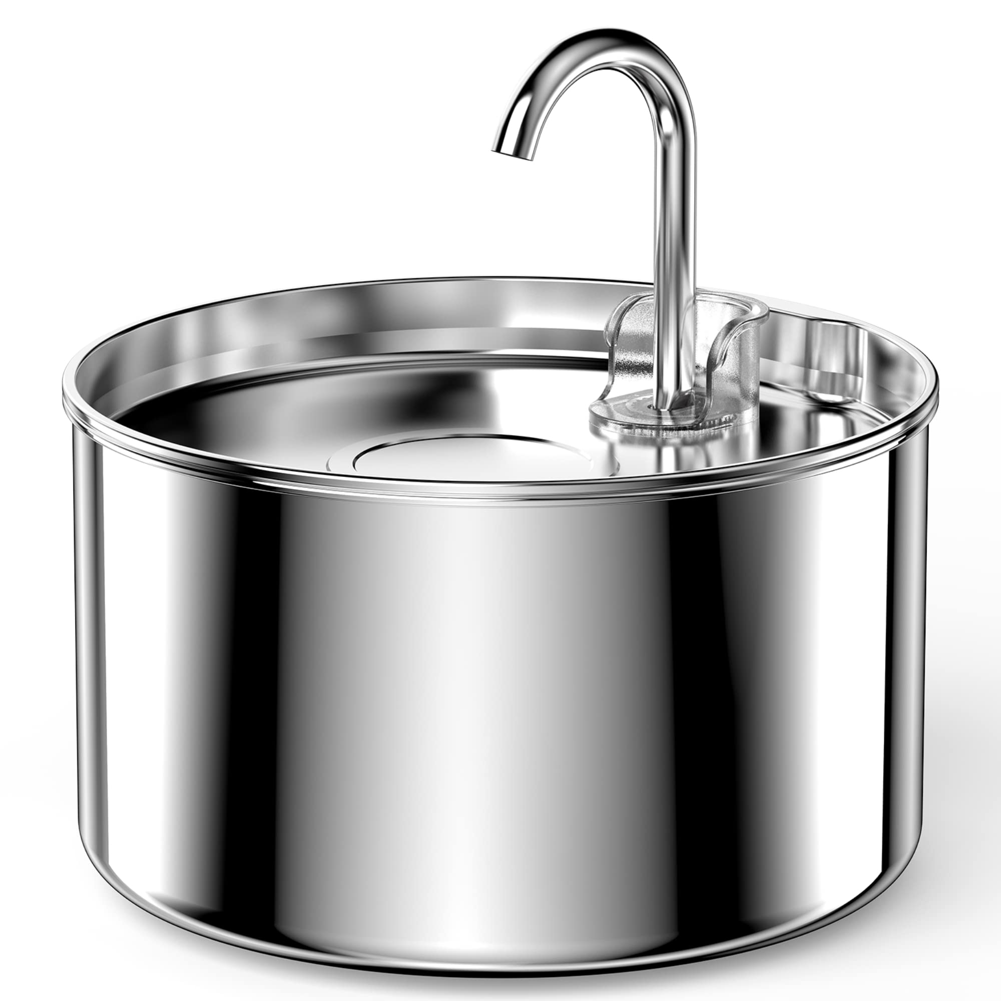 UIOOQ stainless steel cat water fountain front view with modern design and steady water flow.