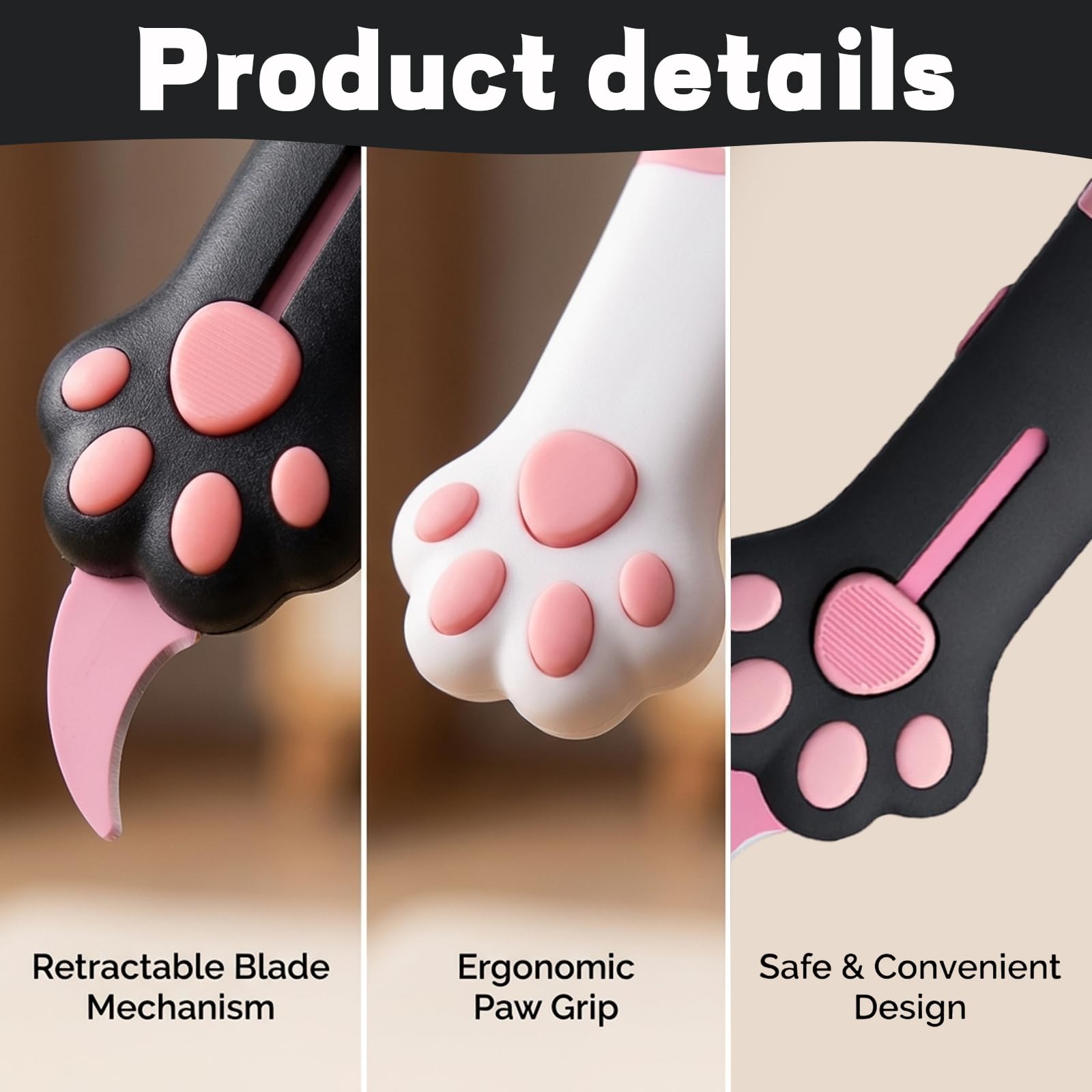 Close-up of Ujukoxc retractable cat paw box cutter blade