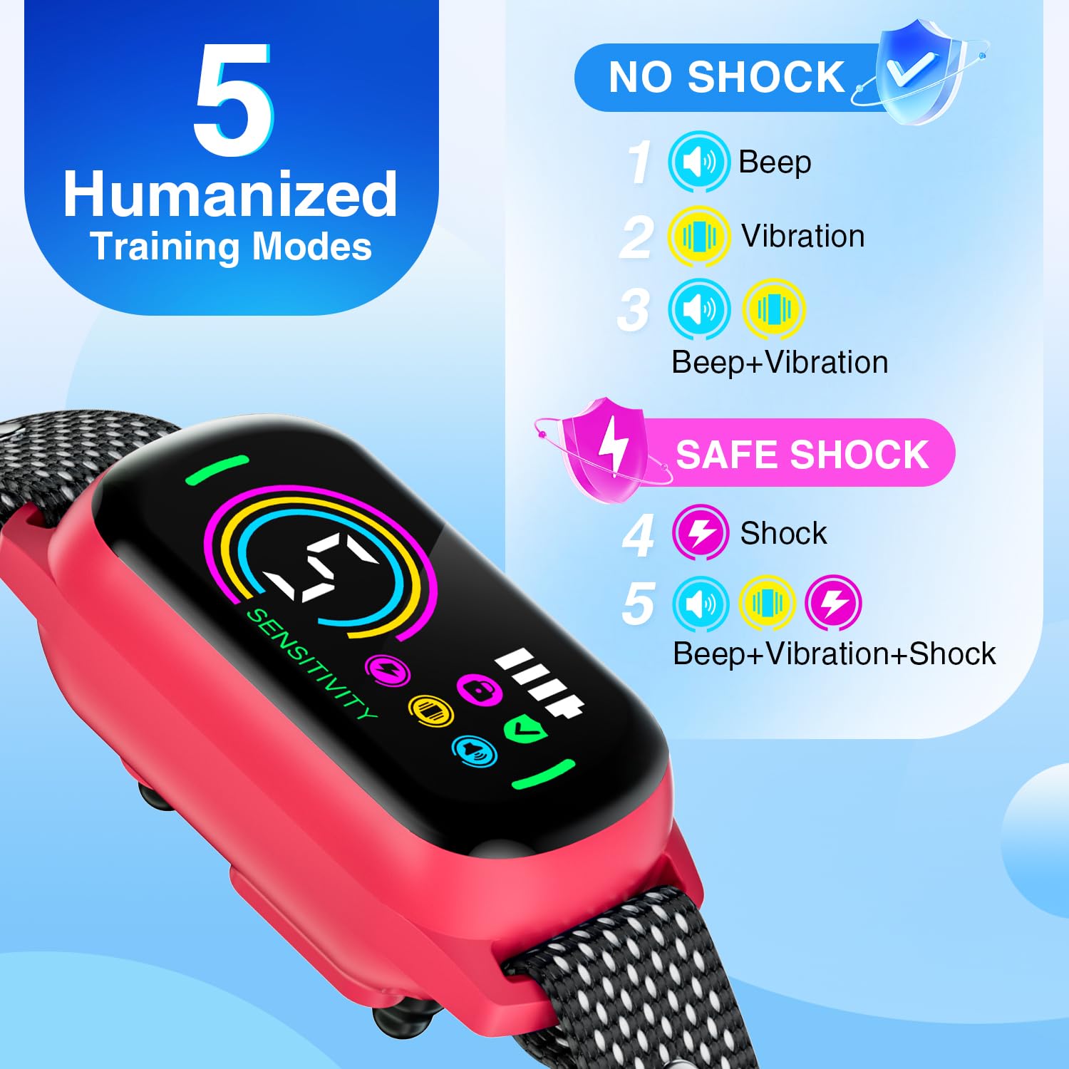 UJYOIIY bark collar with reflective tape for safer nighttime walks.