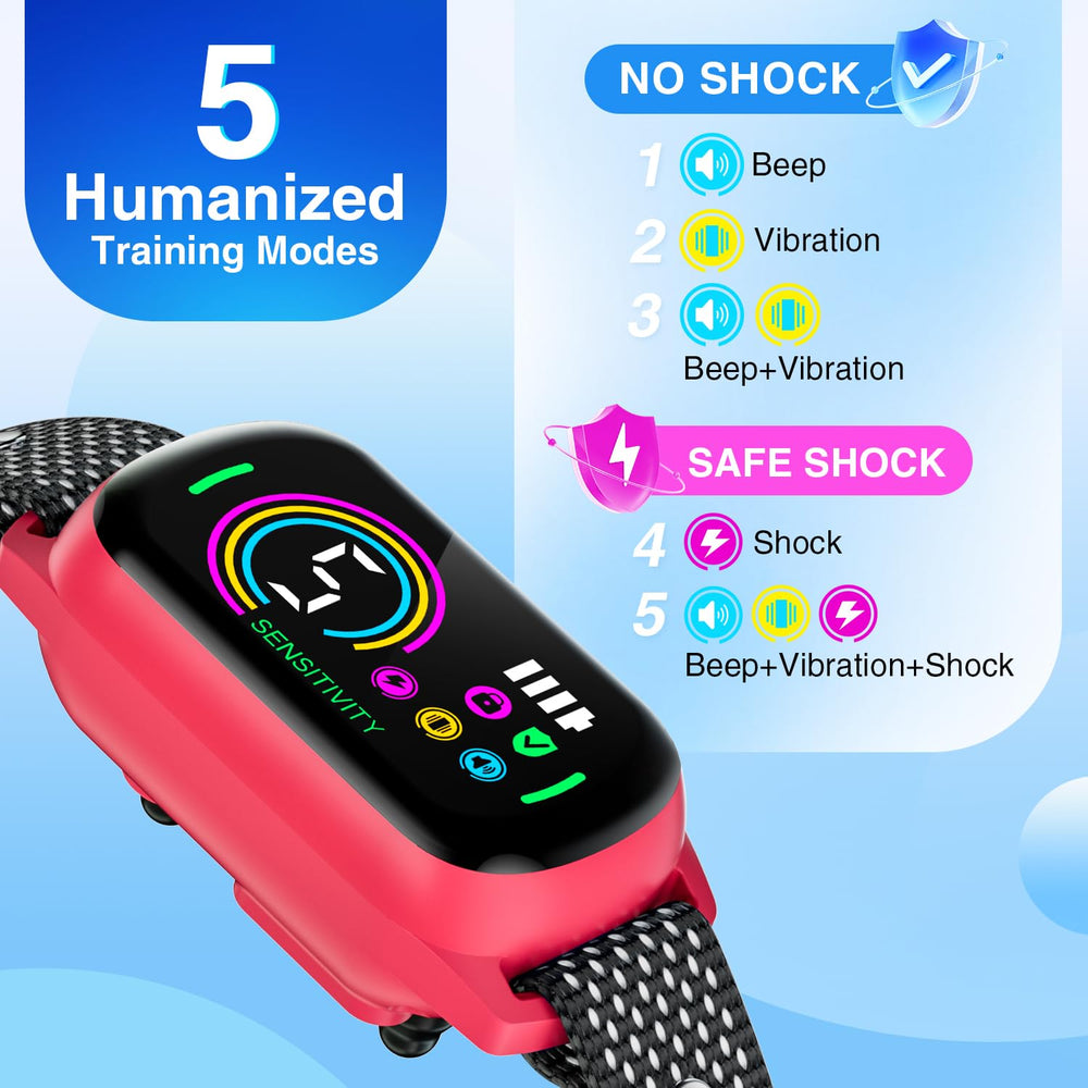 UJYOIIY bark collar with reflective tape for safer nighttime walks.