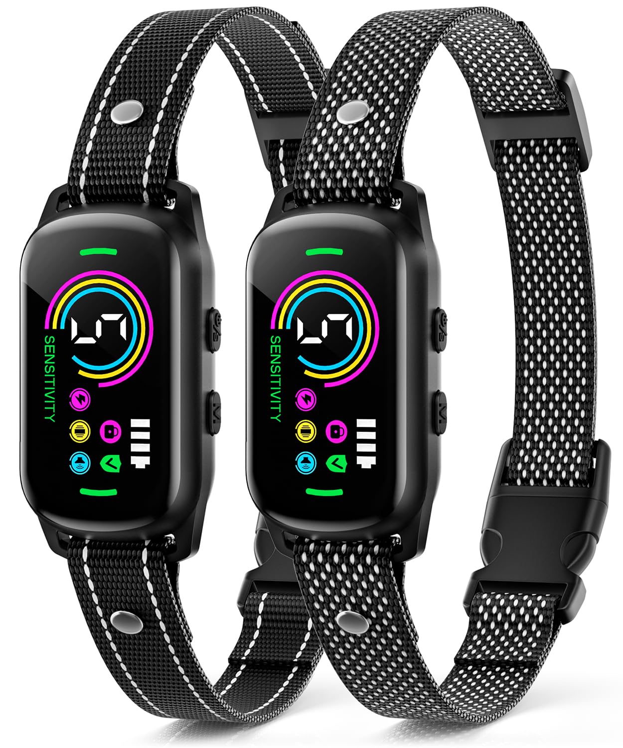 UJYOIIY bark collar full setup shows adjustable fit and night visibility.