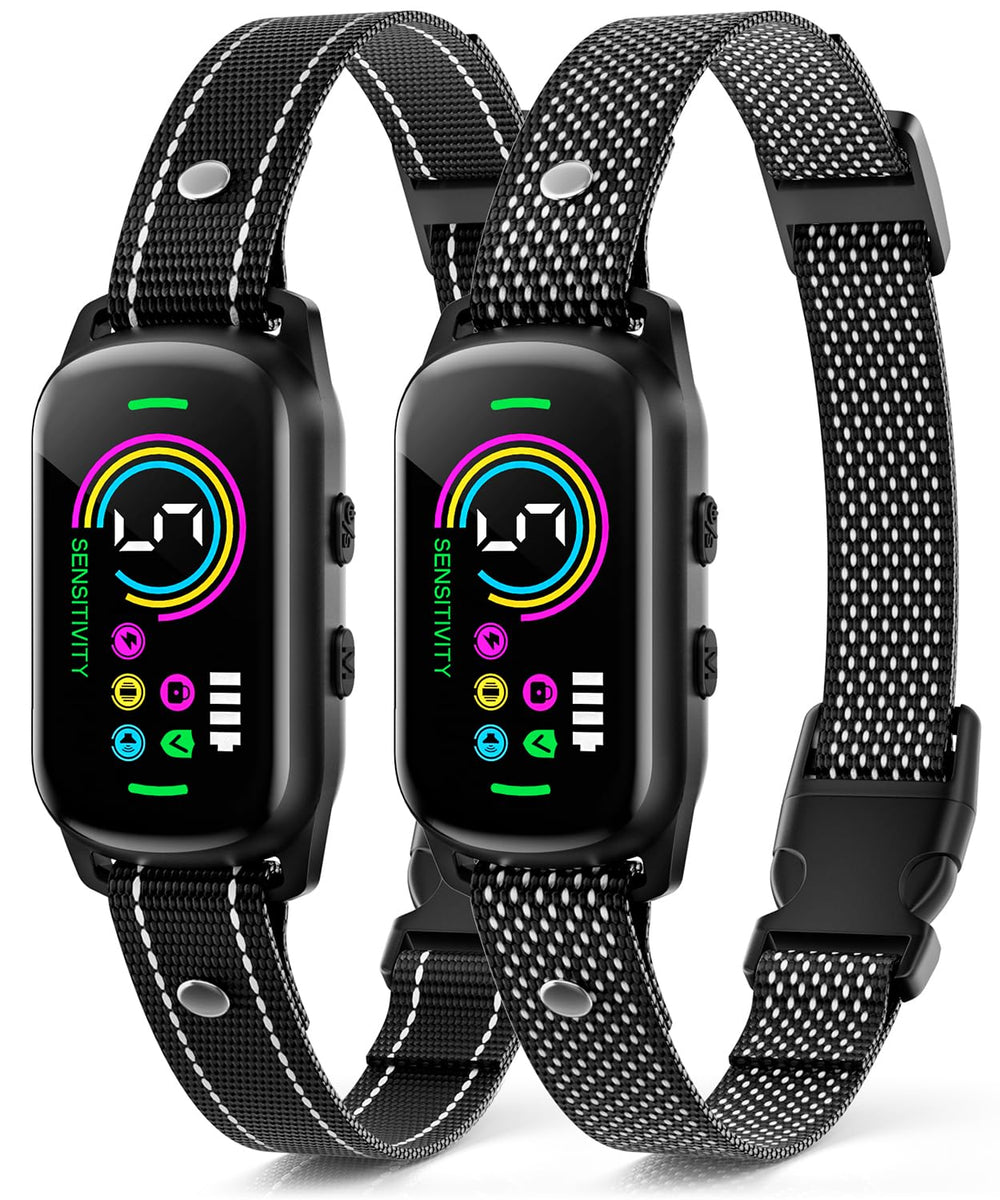 UJYOIIY bark collar full setup shows adjustable fit and night visibility.