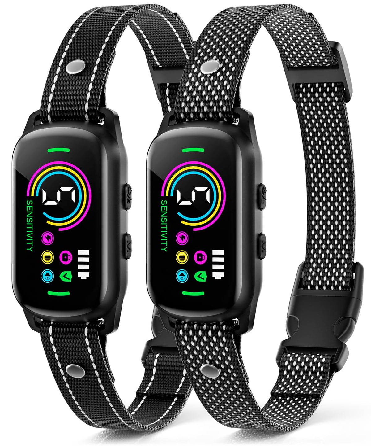 UJYOIIY bark collar full setup shows adjustable fit and night visibility.