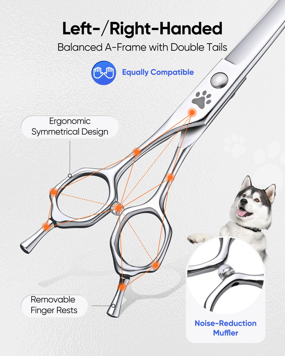 ULG curved dog shears rounded tip for safe trimming near eyes and ears