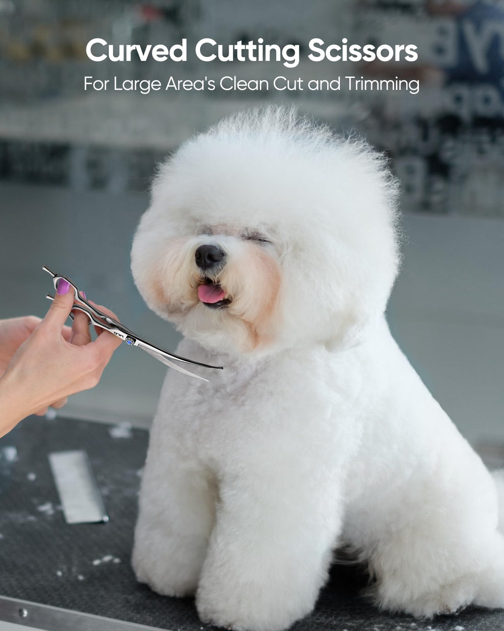 ULG curved dog shears through thick fur with ease
