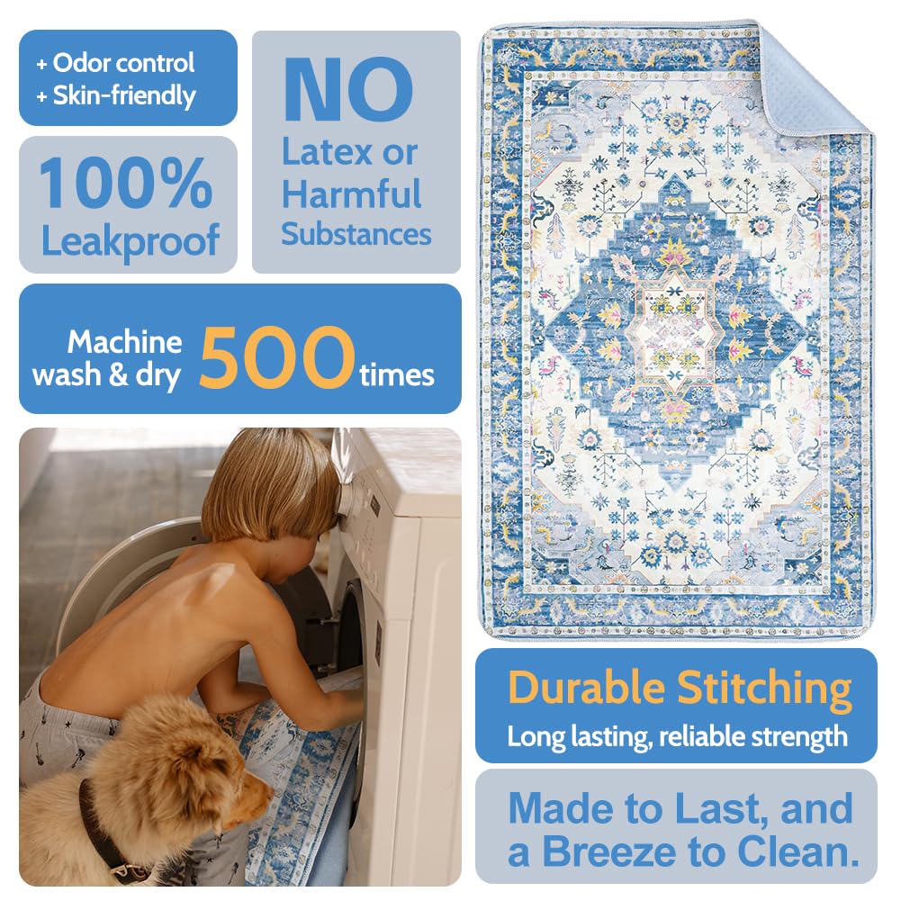 ULIGOTA navy geo pattern pad keeps floors clean during puppy training