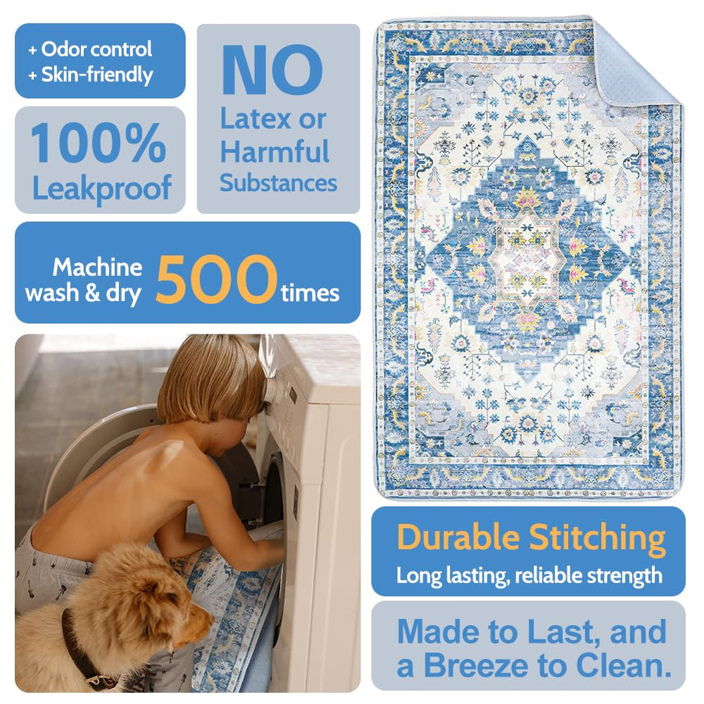 ULIGOTA navy geo pattern pad keeps floors clean during puppy training
