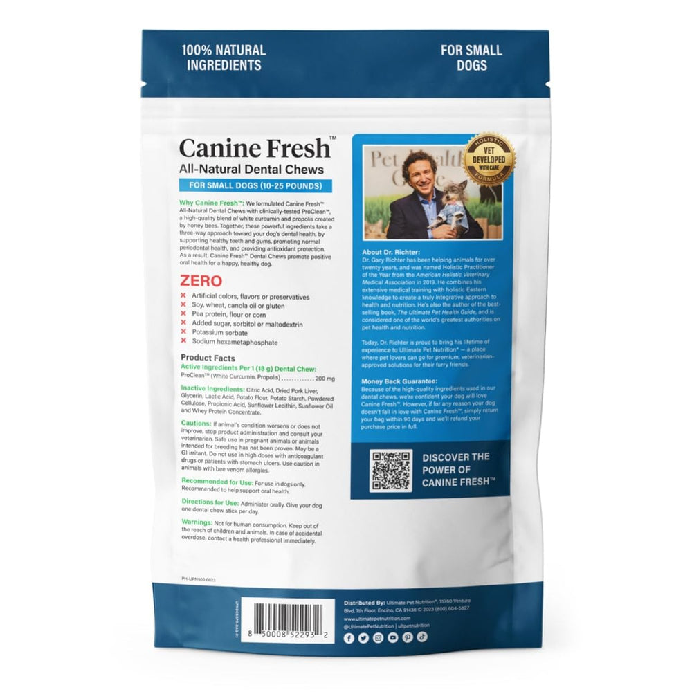 Small-size Ultimate Pet Nutrition dental chew for precise oral care.