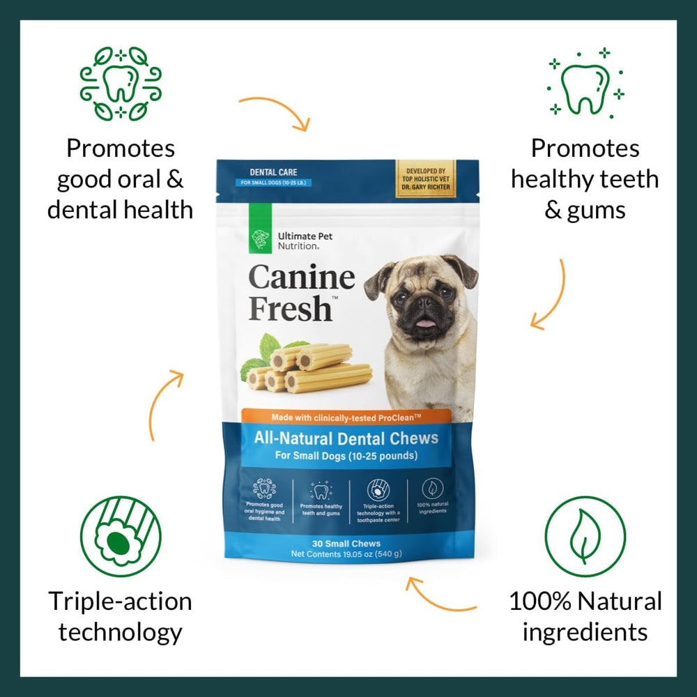 Display of three sizes for tailored chewing with Ultimate Pet Nutrition chews.