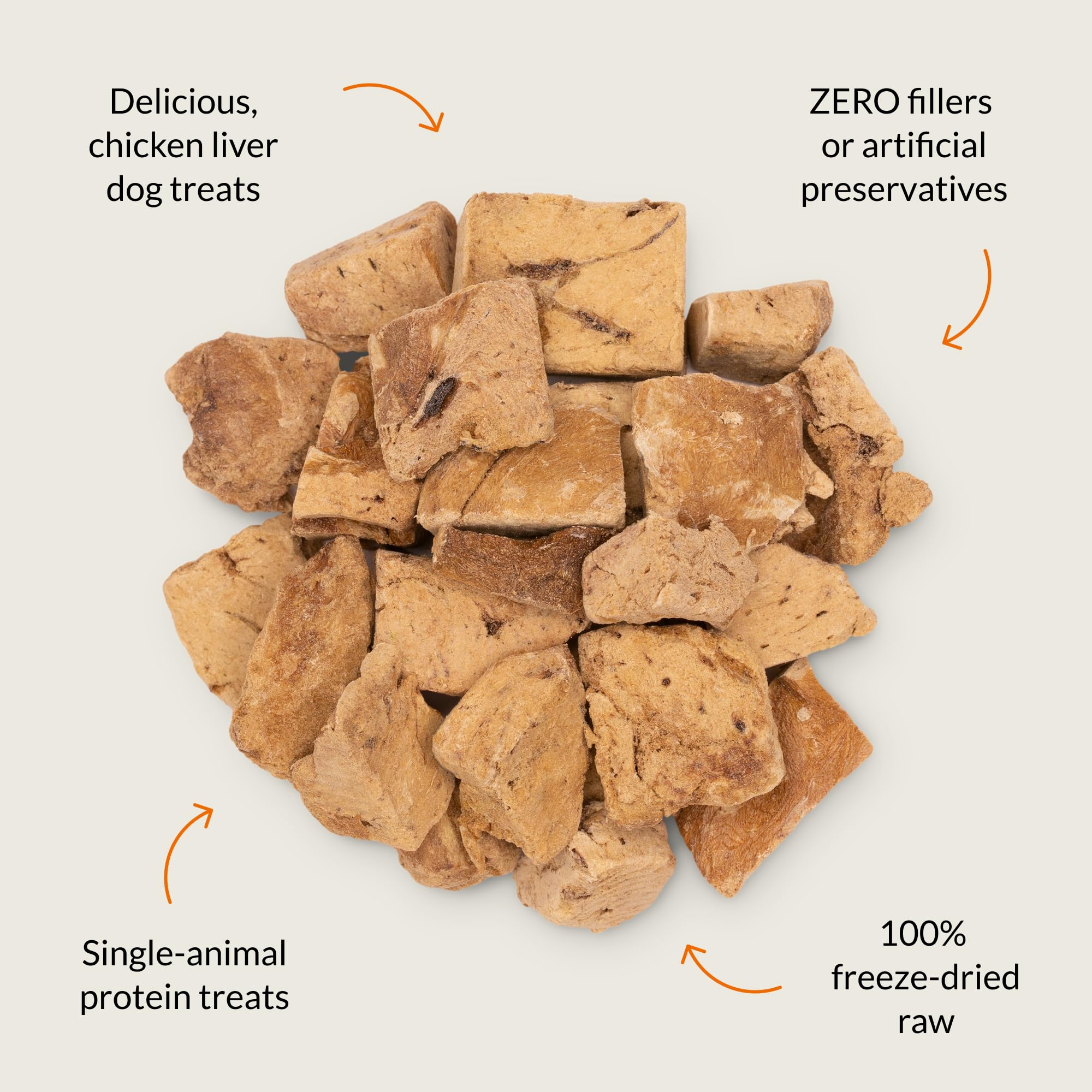 Close-up of chicken liver pieces reveals freeze-dried texture preserving aroma for training.