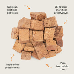 Nutra Bites freeze-dried beef liver snack close-up, preserving aroma and texture.