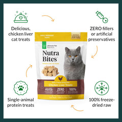 ULTIMATE PET NUTRITION Nutra Bites freeze-dried nuggets close-up showing crisp texture.