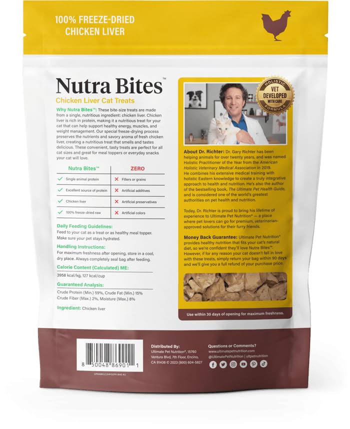 ULTIMATE PET NUTRITION Nutra Bites grain-free formula on packaging.