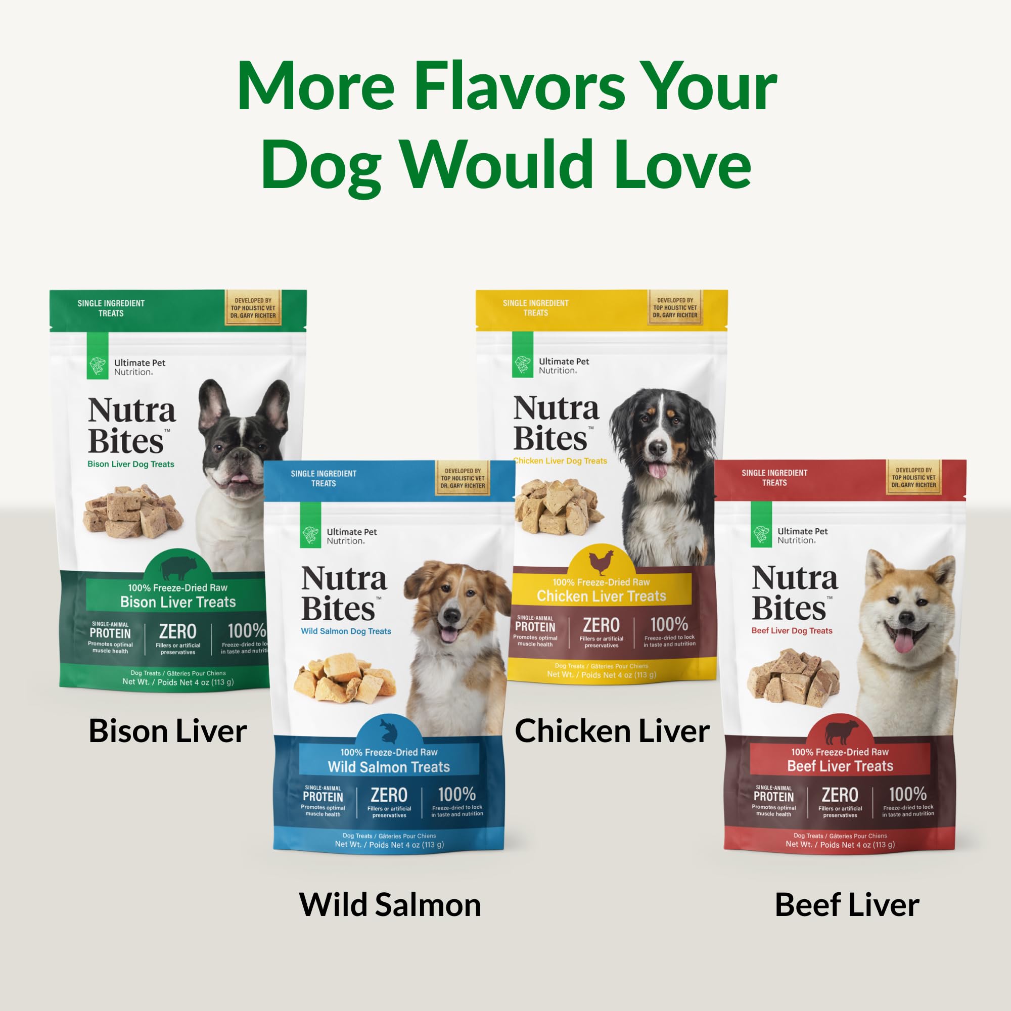 Nutra Bites no additives grain-free beef liver snack for dogs.