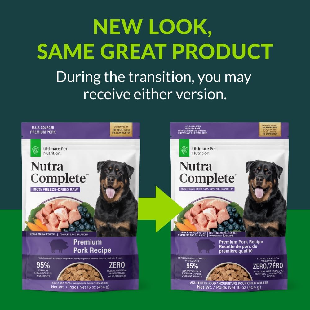 Nutra Complete pork serving suggested for versatile dog meals