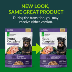 Nutra Complete pork serving suggested for versatile dog meals