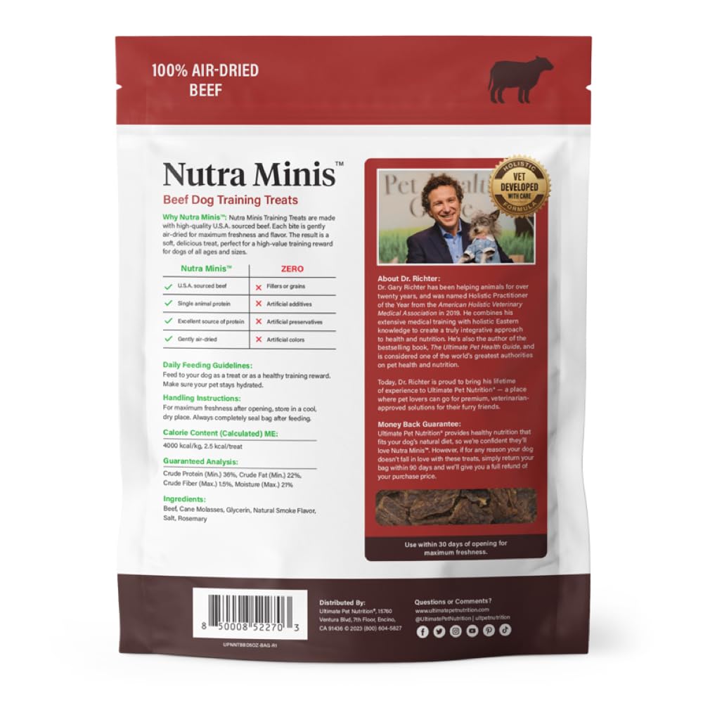 Dog eagerly accepts Nutra Minis during training sessions.