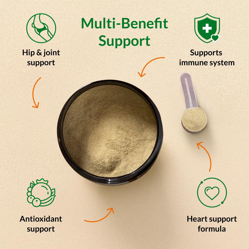 Nutra Thrive bacon-flavored powder sprinkled into dog food for a nutritional boost.
